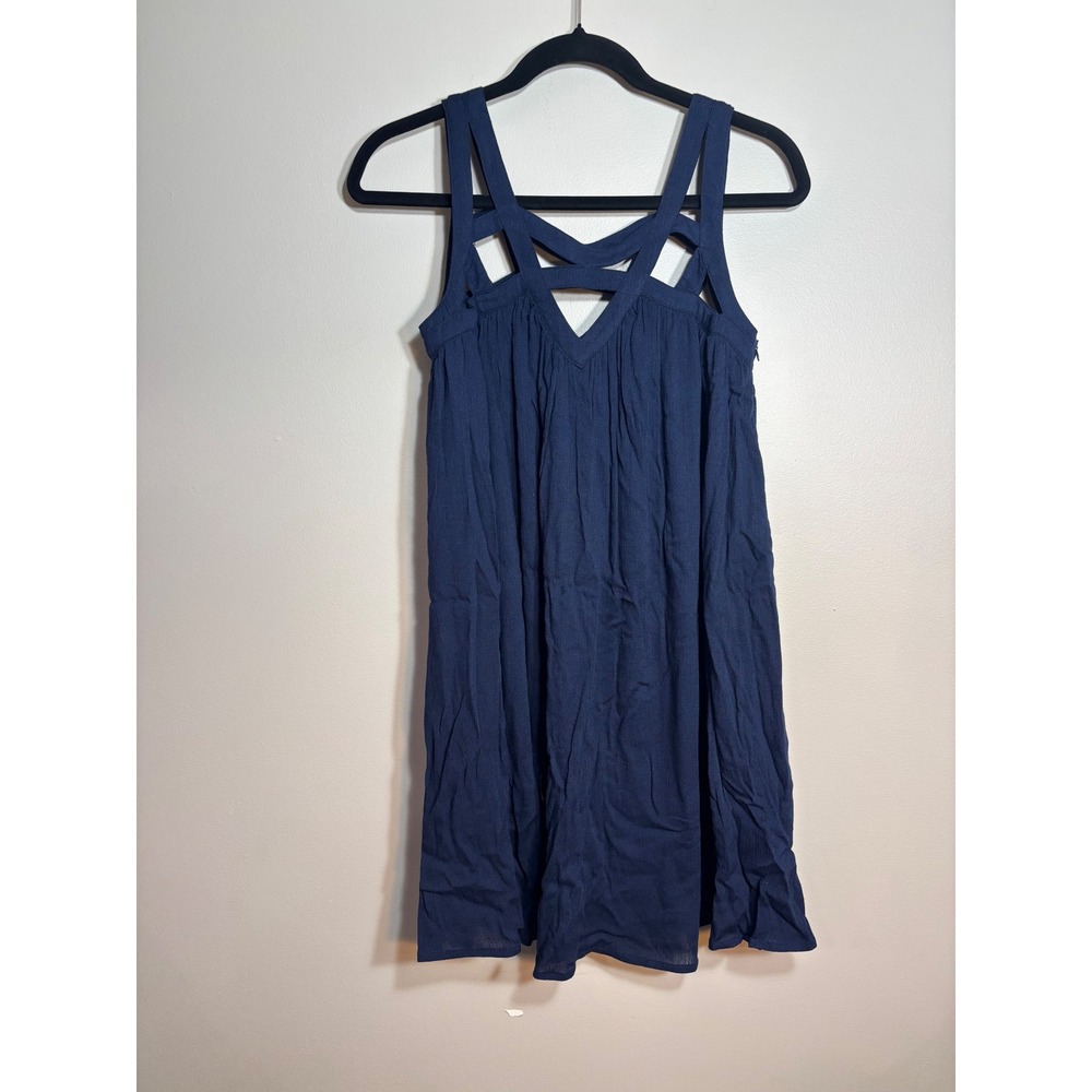 Altar'd State Navy Blue Strappy Lattice Neck Mini Dress Boho Babydoll Womens S‎